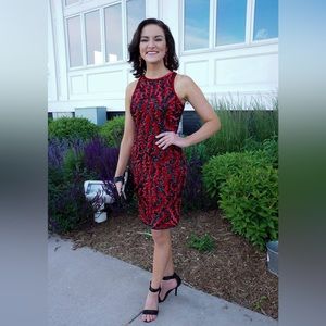 Mac Duggal red and black sequin cocktail dress